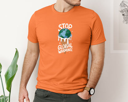 brand:Bella Canvas|color:Burnt Orange|Stop Global Warming Funny Cute Teacher Graphic T-Shirt