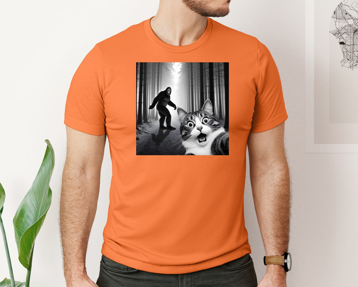 brand:Bella Canvas|color:Burnt Orange|Cat Selfie With Sasquatch Graphic T-Shirt
