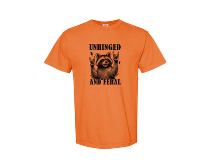 brand:Comfort Colors|color:Burnt Orange|Unhinged And Feral Vintage Raccoon Meme Graphic T-Shirt