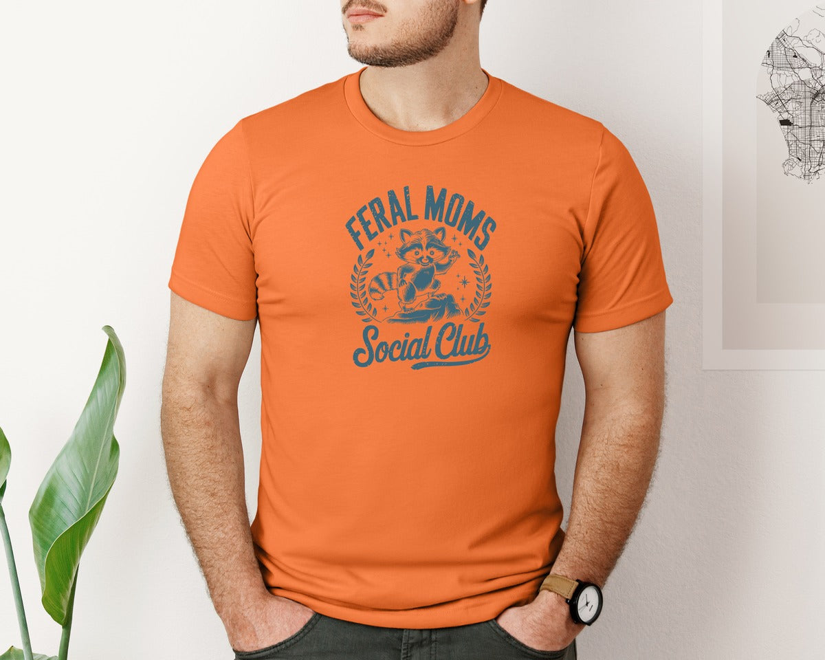 brand:Bella Canvas|color:Burnt Orange|Funny Mothers Day Raccoon Mama Feral Mom Graphic T-Shirt