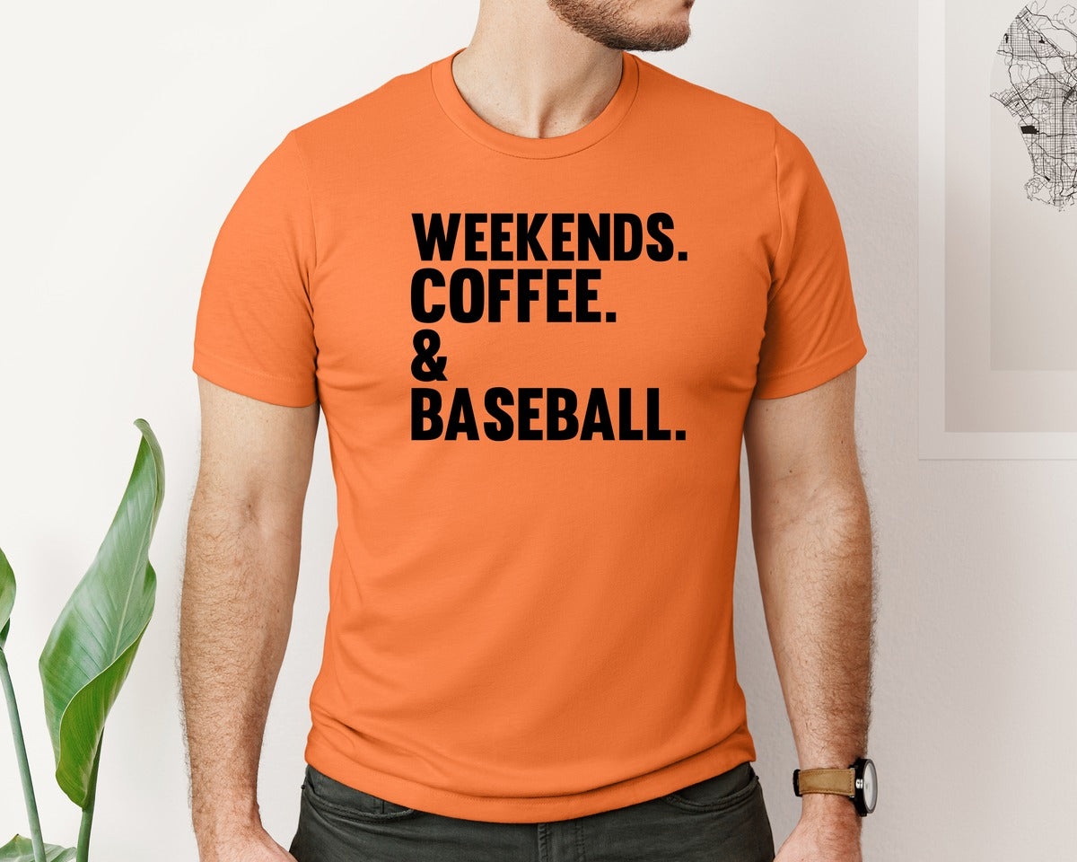 brand:Bella Canvas|color:Burnt Orange|Weekends Coffee Baseball Tshirt Design Graphic T-Shirt