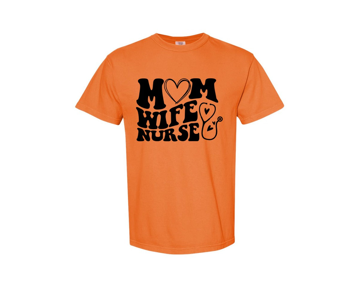 brand:Comfort Colors|color:Burnt Orange|Mom Wife Nurse Wavy Graphic T-Shirt