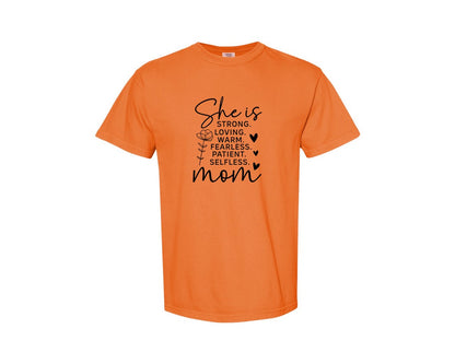 brand:Comfort Colors|color:Burnt Orange|She Is Strong Loved Mama Graphic T-Shirt