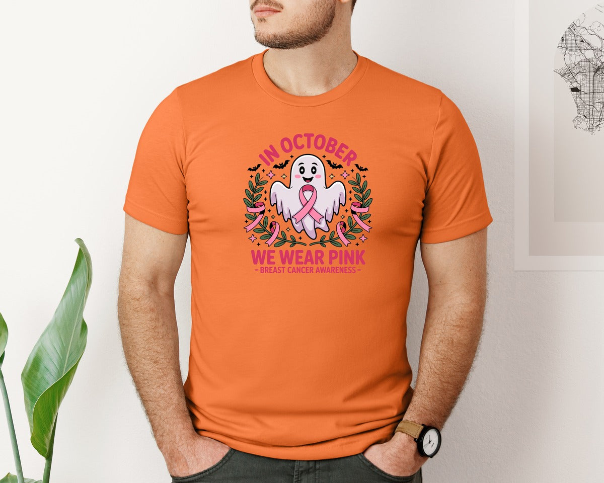 brand:Bella Canvas|color:Burnt Orange|Breast Cancer Awareness Ghost 9 Graphic T-Shirt