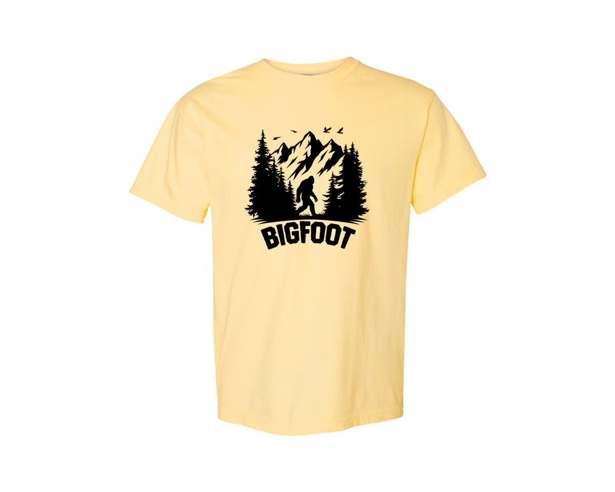 brand:Comfort Colors|color:Butter|Retro Bigfoot Silhouette Pixel Art Graphic T-Shirt