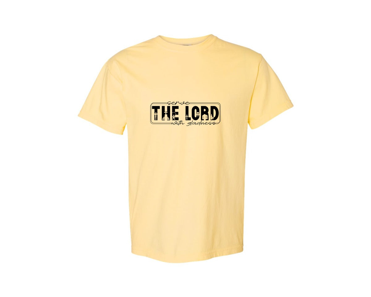 brand:Comfort Colors|color:Butter|Serve The Lord With Gladness Sleeve Graphic T-Shirt