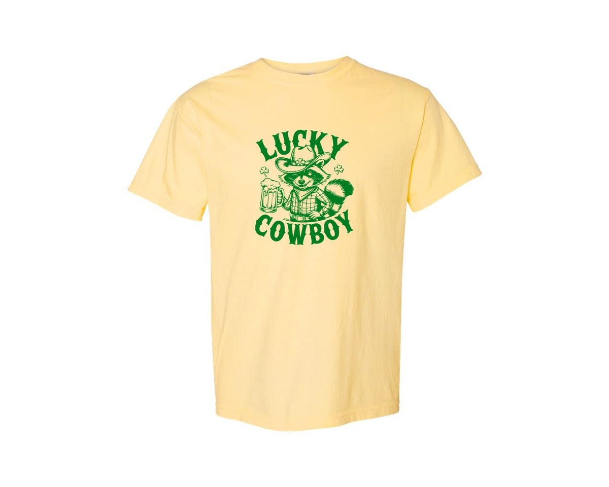 brand:Comfort Colors|color:Butter|Lucky Cowboy Funny St Patricks Day Graphic T-Shirt
