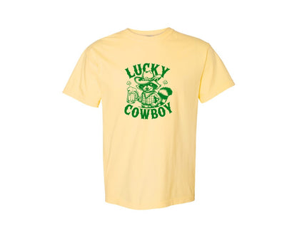 brand:Comfort Colors|color:Butter|Lucky Cowboy Funny St Patricks Day Graphic T-Shirt