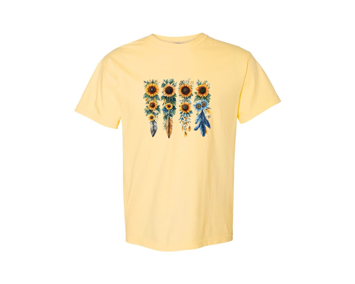 brand:Comfort Colors|color:Butter|Boho Wildflowers Feathers Flowers Graphic T-Shirt