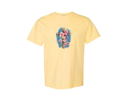 brand:Comfort Colors|color:Butter|Floral Christian Cross Graphic T-Shirt