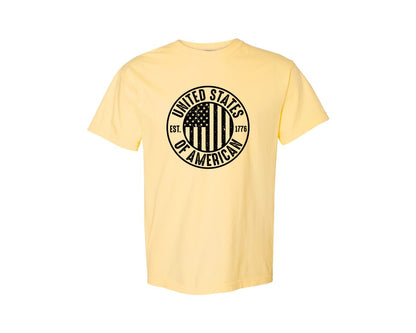 brand:Comfort Colors|color:Butter|United States Of America Patriotic Graphic T-Shirt