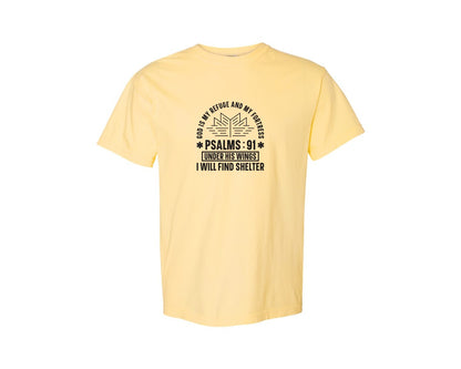 brand:Comfort Colors|color:Butter|God Is My Refuge Psalms 91 Desi Graphic T-Shirt
