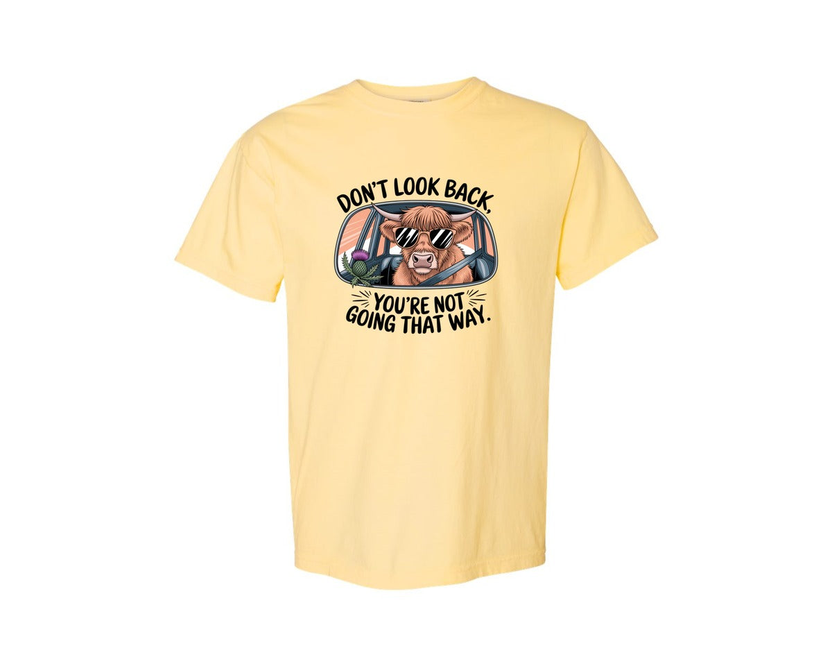 brand:Comfort Colors|color:Butter|Dont Look Back Highland Cow Graphic T-Shirt