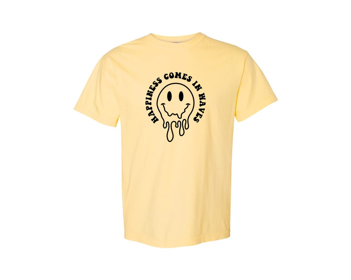 brand:Comfort Colors|color:Butter|Happiness Comes In Waves Wavy Graphic T-Shirt