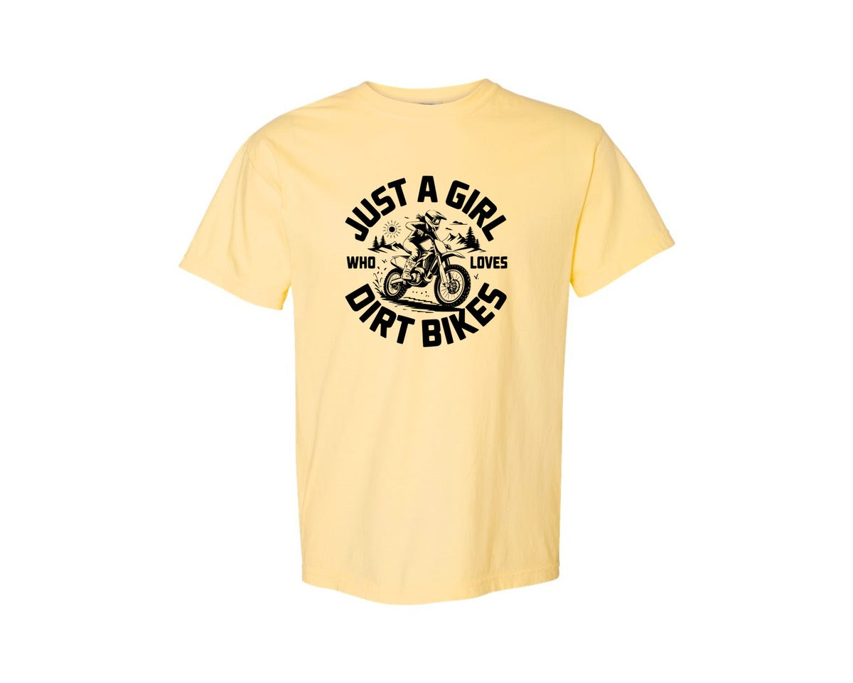 brand:Comfort Colors|color:Butter|Just A Girl Who Loves Dirt Bikes T S Graphic T-Shirt