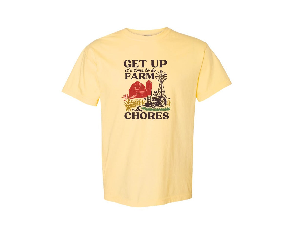 brand:Comfort Colors|color:Butter|Get Up Its Time To Do Farm Chores 2 Graphic T-Shirt