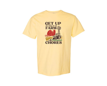 brand:Comfort Colors|color:Butter|Get Up Its Time To Do Farm Chores 2 Graphic T-Shirt