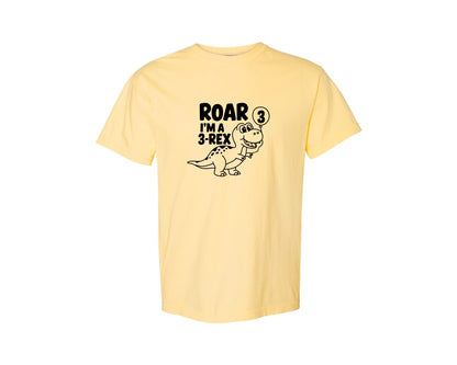 brand:Comfort Colors|color:Butter|3 Rex Dinosaur Birthday Graphic T-Shirt