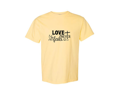 brand:Comfort Colors|color:Butter|Love Never Fails Sleeve Svgbible Quotes Graphic T-Shirt