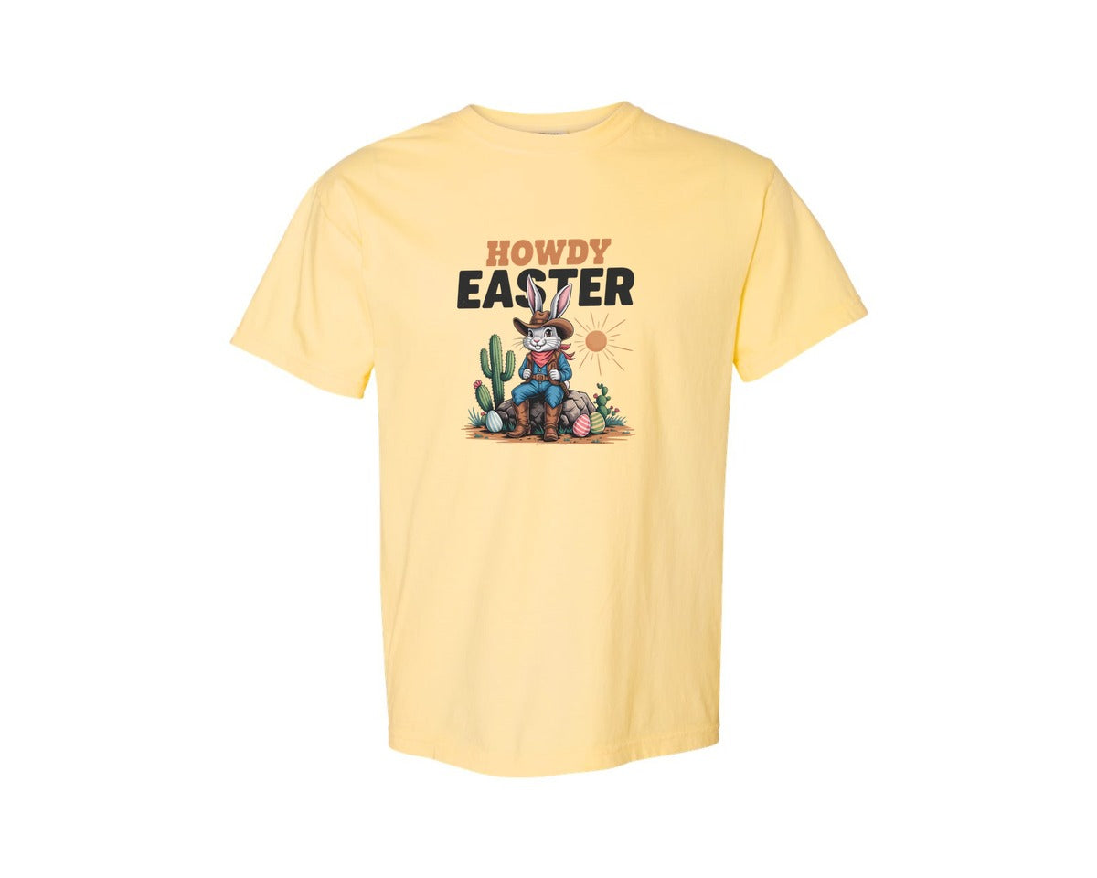 brand:Comfort Colors|color:Butter|Howdy Easter Western Cowboy Bunny 2 Graphic T-Shirt
