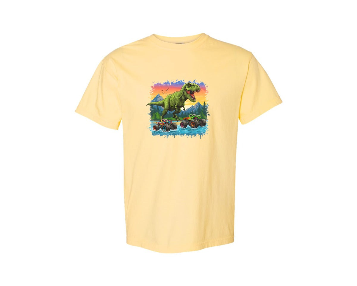 brand:Comfort Colors|color:Butter|Dinosaur Monster Truck T Rex Graphic T-Shirt