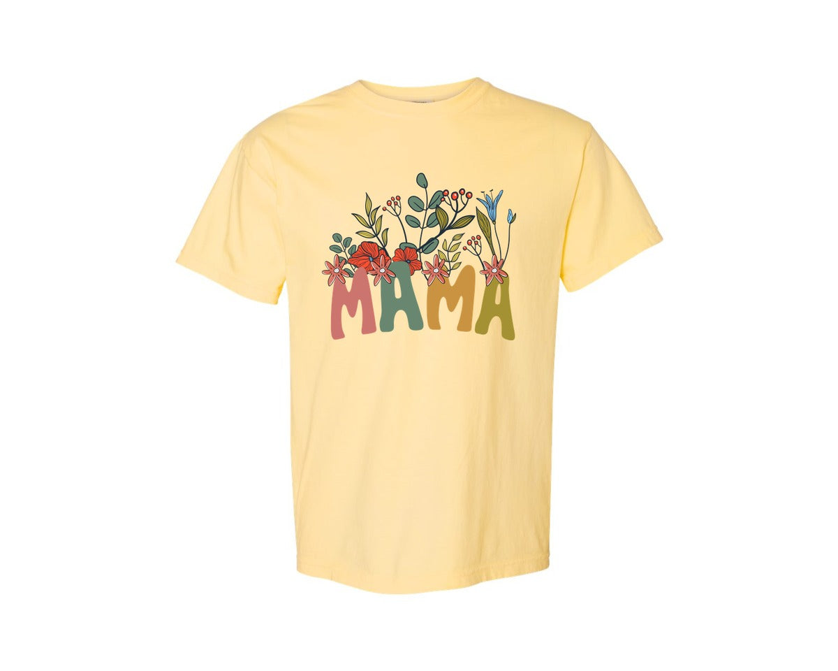 brand:Comfort Colors|color:Butter|Mama Shirt Wildflowers Mama Shirt Graphic T-Shirt