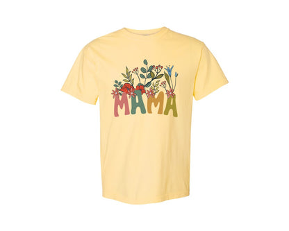 brand:Comfort Colors|color:Butter|Mama Shirt Wildflowers Mama Shirt Graphic T-Shirt