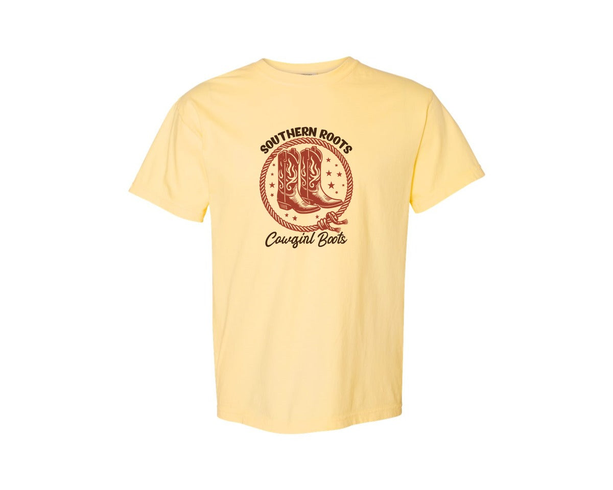 brand:Comfort Colors|color:Butter|Southern Roots Cowgirl Boots Cowgir Graphic T-Shirt