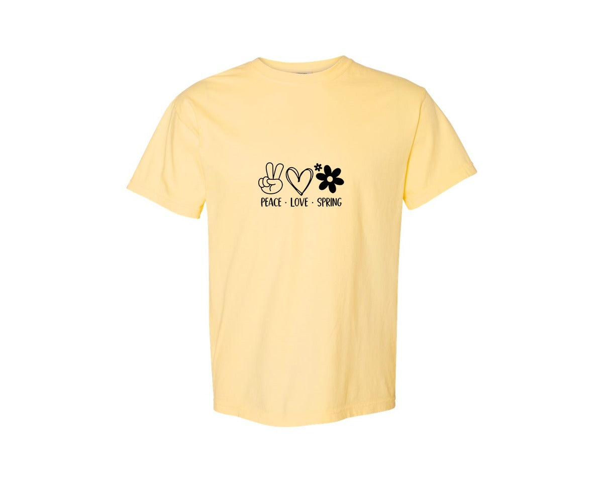 brand:Comfort Colors|color:Butter|Peace Love Spring 4 Graphic T-Shirt