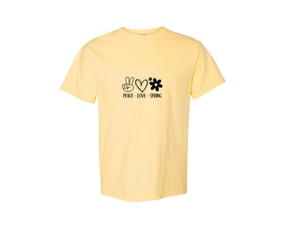 brand:Comfort Colors|color:Butter|Peace Love Spring 4 Graphic T-Shirt