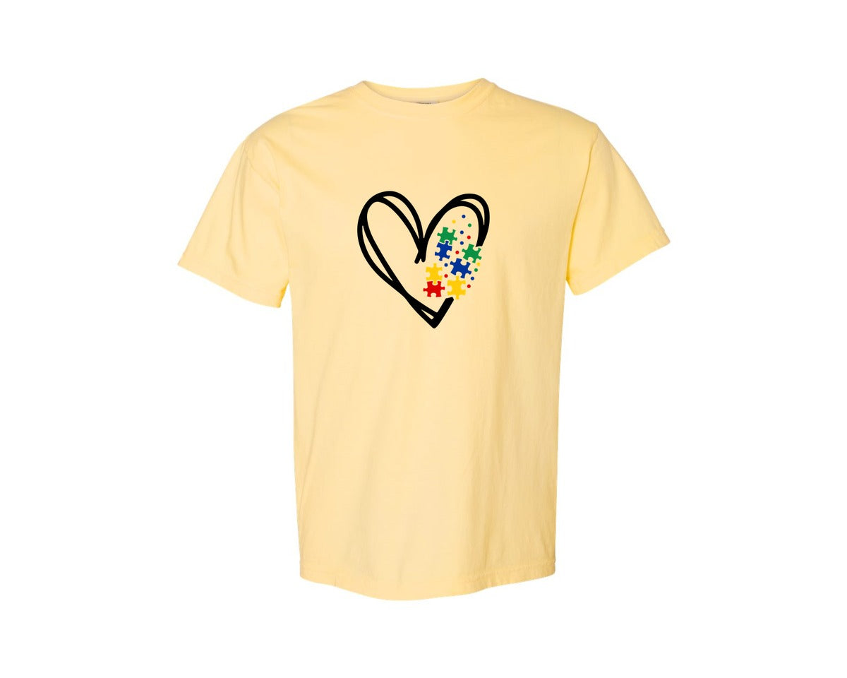 brand:Comfort Colors|color:Butter|Autism Heart Autism Puzzle Graphic T-Shirt