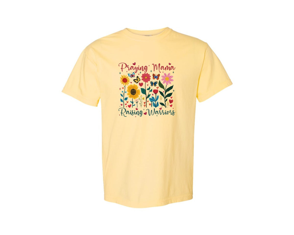 brand:Comfort Colors|color:Butter|Praying Mama Raising Warriors Boho Graphic T-Shirt