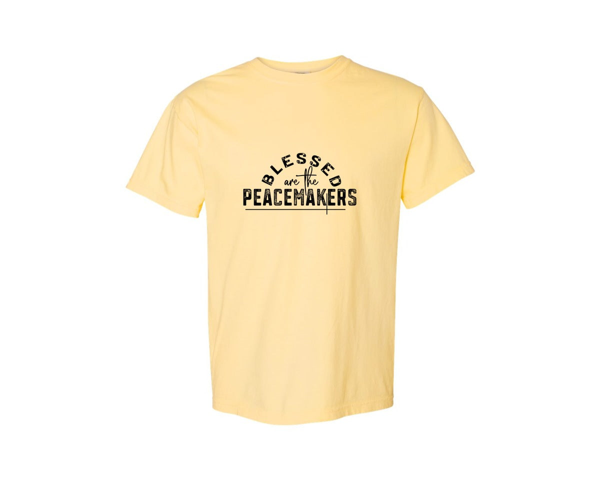 brand:Comfort Colors|color:Butter|Blessed Are The Peacemakers Sleeve 3 Graphic T-Shirt