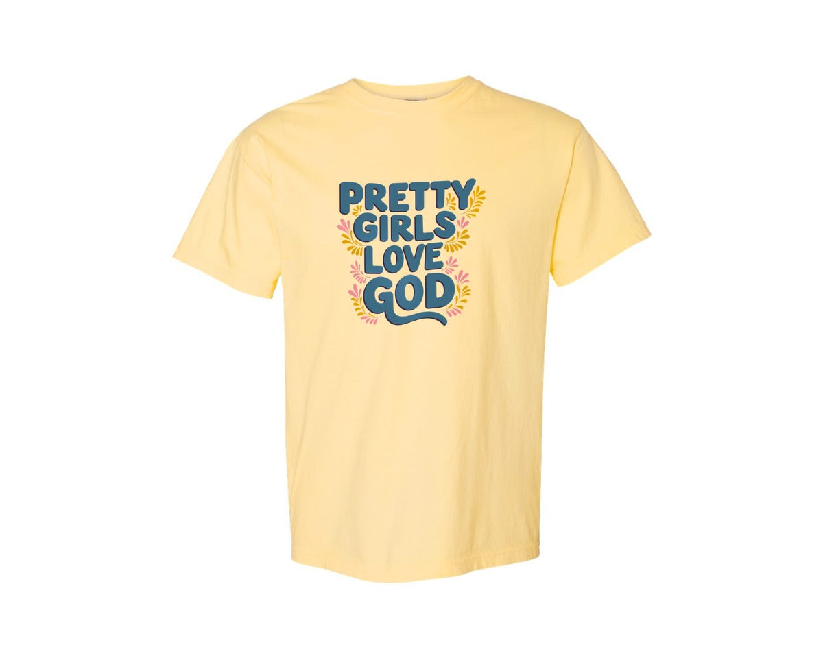 brand:Comfort Colors|color:Butter|Pretty Girls Love God Christian 3 Graphic T-Shirt