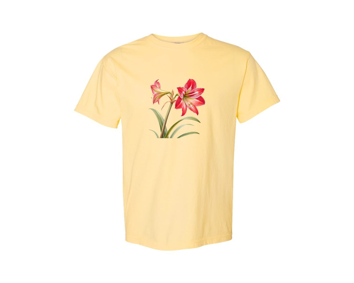 brand:Comfort Colors|color:Butter|Red Amaryllis Flower T Shirt Design Graphic T-Shirt