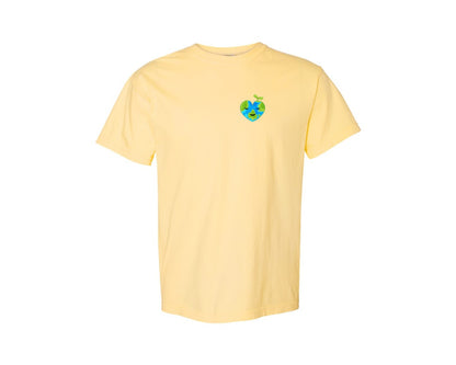 brand:Comfort Colors|color:Butter|Love Heart Earth Globe Pocket Design Graphic T-Shirt
