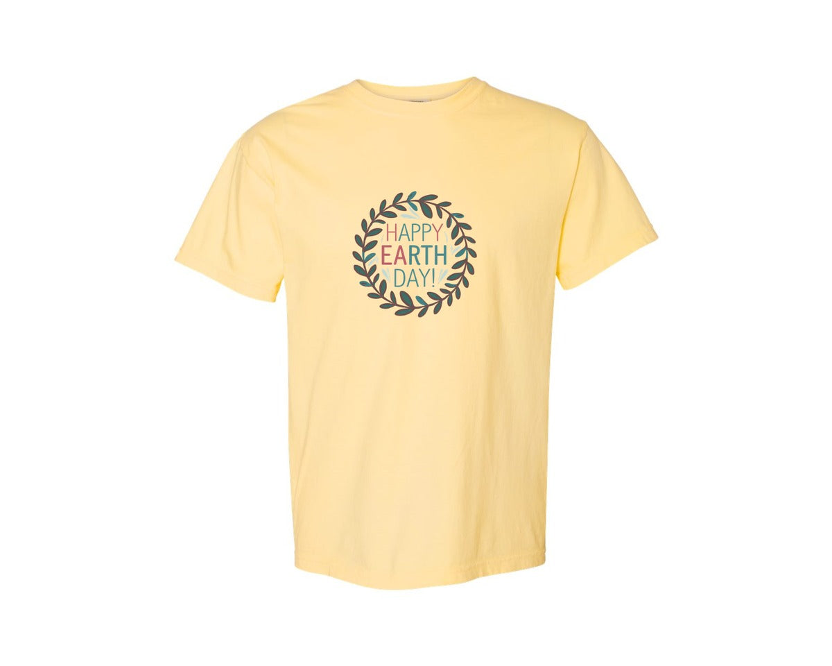 brand:Comfort Colors|color:Butter|Earth Day With Leaf Wreath T Shirtdesign Graphic T-Shirt