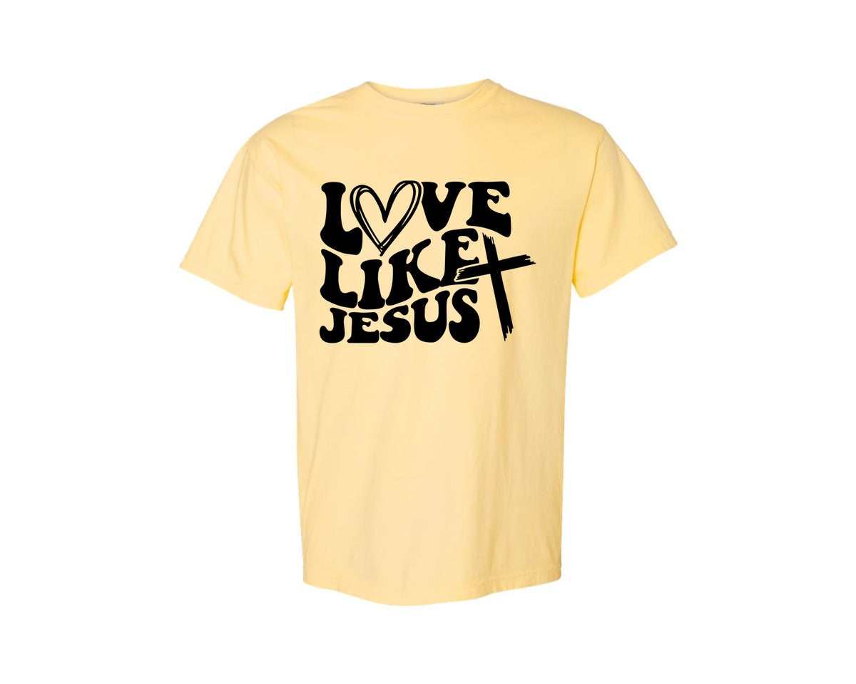 brand:Comfort Colors|color:Butter|Love Like Jesus Wavy 2 Graphic T-Shirt