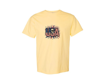 brand:Comfort Colors|color:Butter|Usa Skull Fireworks 4Th Of July T Shirt 2 Graphic T-Shirt