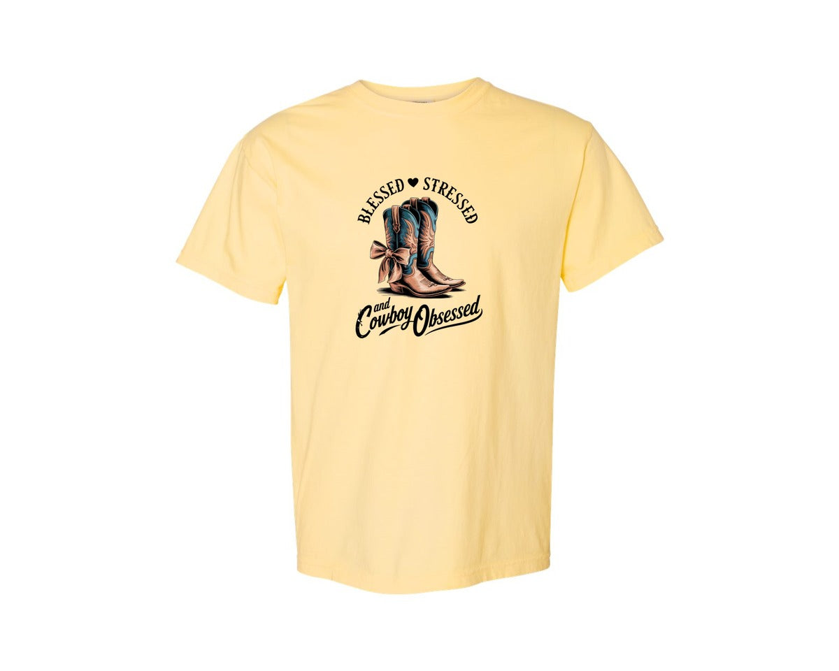 brand:Comfort Colors|color:Butter|Blessed Stressed Mom Western Mothers Day 3 Graphic T-Shirt