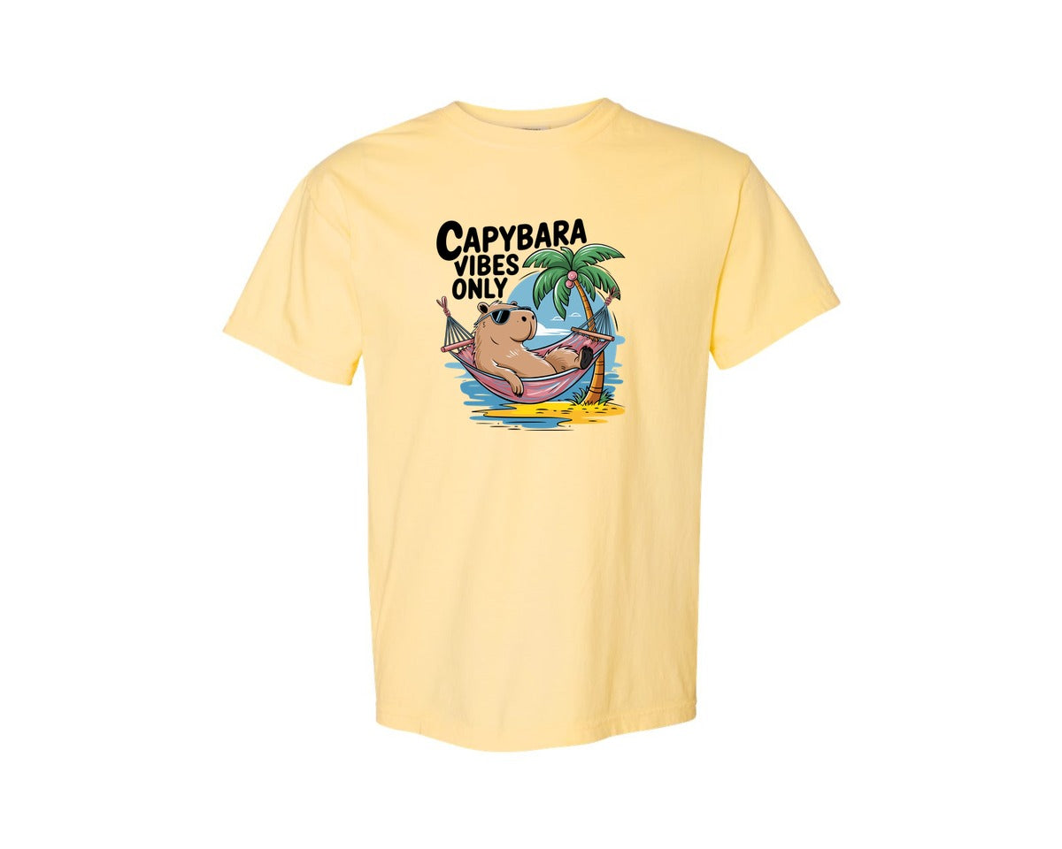 brand:Comfort Colors|color:Butter|Capybara Vibes Only Summer T Shirt Print Graphic T-Shirt