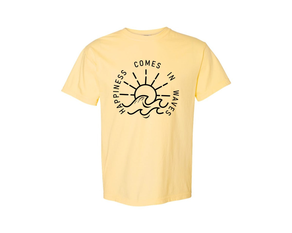 brand:Comfort Colors|color:Butter|Happiness Comes In Waves Graphic T-Shirt