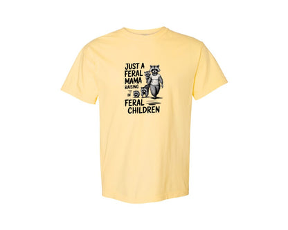 brand:Comfort Colors|color:Butter|Funny Mothers Day Raccoon Mama Tired Graphic T-Shirt