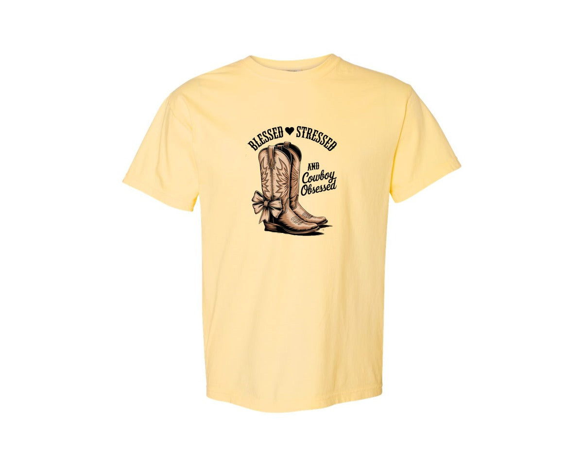 brand:Comfort Colors|color:Butter|Blessed Stressed Mom Western Mothers Day 2 Graphic T-Shirt