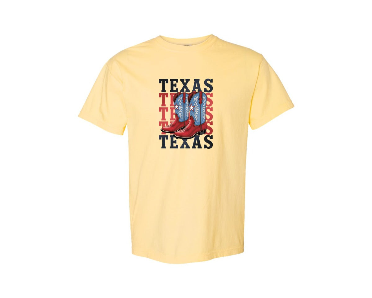 brand:Comfort Colors|color:Butter|Texas Cowboy Boots Western Rodeo 4 Graphic T-Shirt