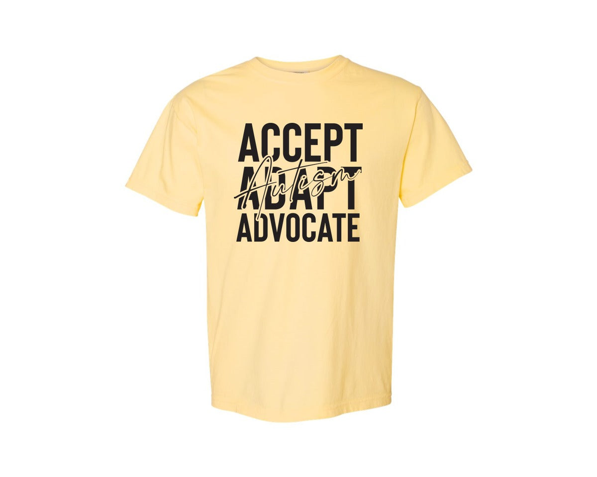 brand:Comfort Colors|color:Butter|Accept Adapt Advocate Autism Graphic T-Shirt