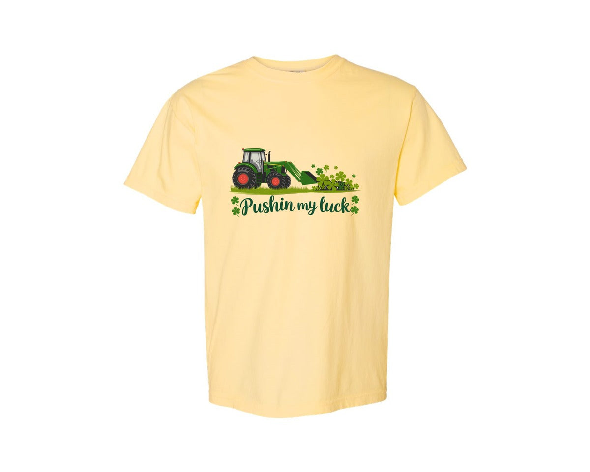 brand:Comfort Colors|color:Butter|Pushin My Luck St Patricks Day 3 Graphic T-Shirt