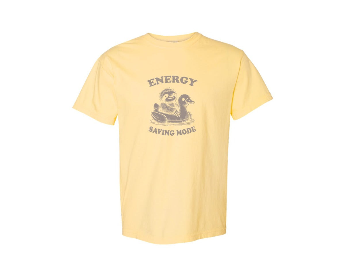 brand:Comfort Colors|color:Butter|Energy Saving Mode Sloth On Duck Float Graphic T-Shirt