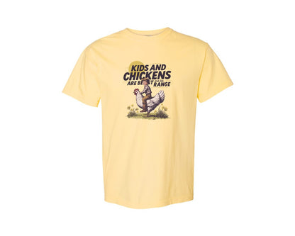 brand:Comfort Colors|color:Butter|Kids And Chickens Vintage Farm Graphic T-Shirt