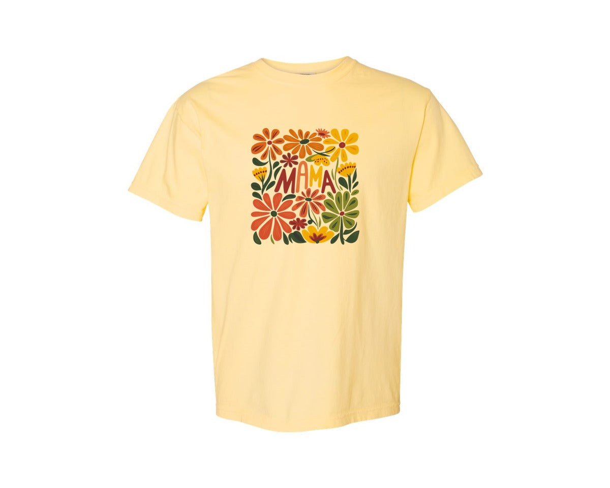 brand:Comfort Colors|color:Butter|Retro Floral Mama Boho Mothers Day 3 Graphic T-Shirt